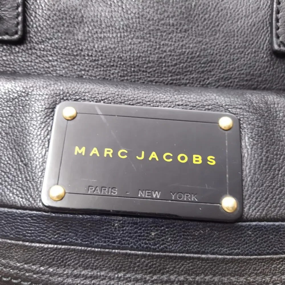 Marc Jacobs Black Leather Pocket Chain Strap Double Handle Satchel Shoulder Bag